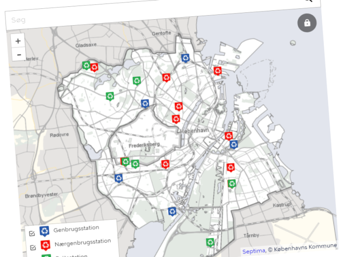 billede af kort over genbrugsstationer, nærgenbrugsstationer og byttestationer