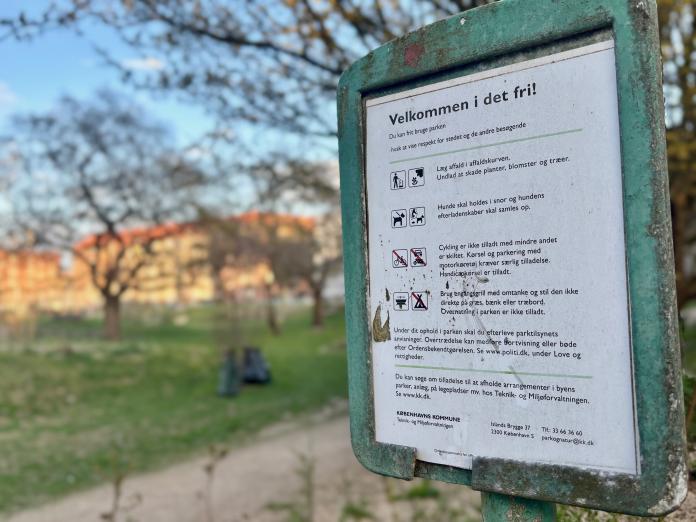 Billede af skilt med det nuværende ordensreglement Københavns Kommune