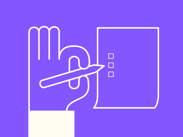 Illustration med skriveredskab og stemmeseddel