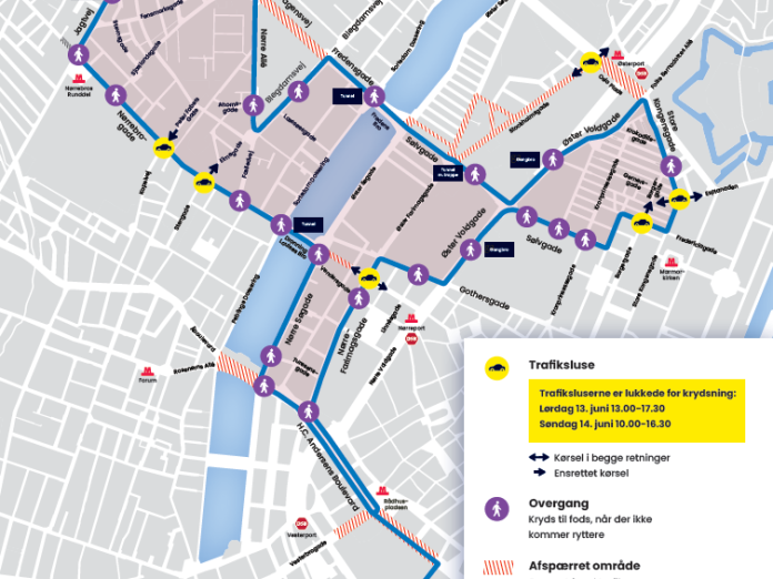 oversigtskort over trafikafspærringer i forbindelse med Copenhagen Sprint