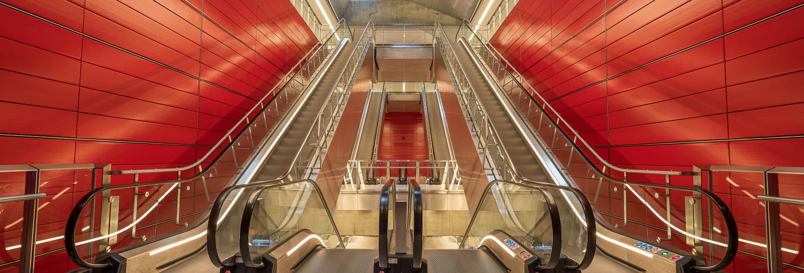 Escalators at Copenhagen Central Metro Station by Niels Melander