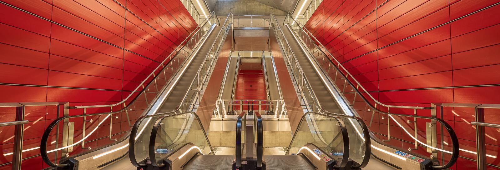 Escalators at Copenhagen Central Metro Station by Niels Melander