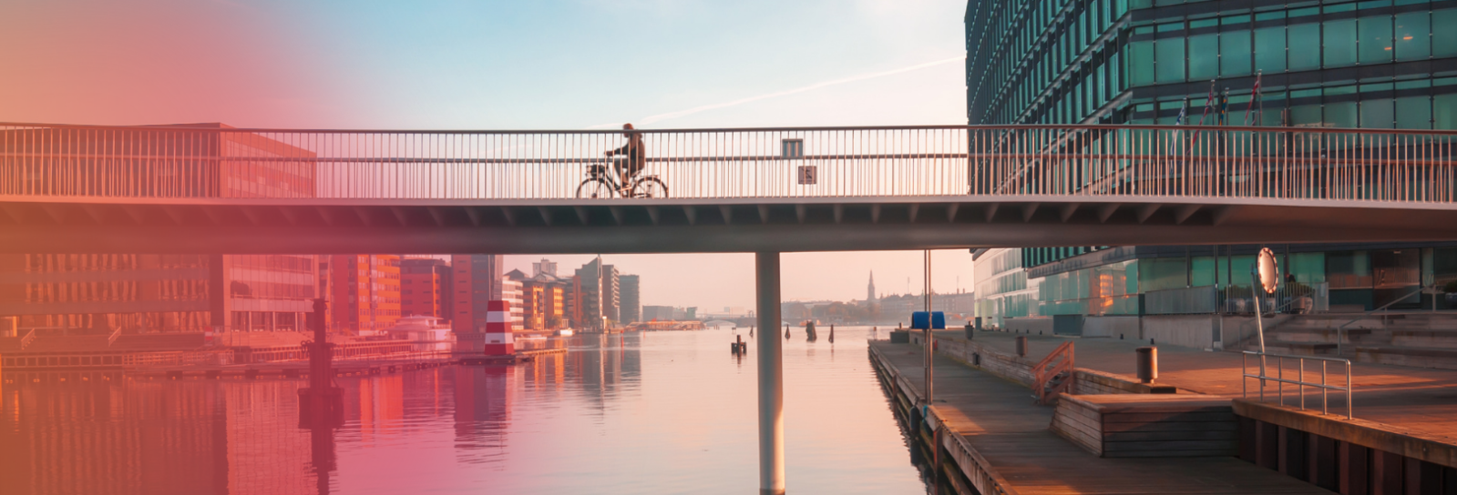 Bybillede af København. Cykelbro med cyklist.